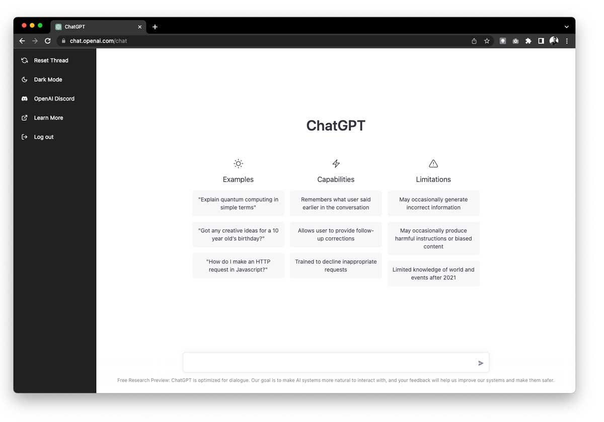 Interface ChatGPT réalisée par OpenAI